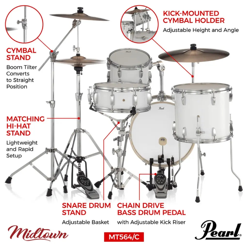 Pearl Midtown 4pc Drum Set Pure White w/Hardware & Bags - Drum Center Of Portsmouth