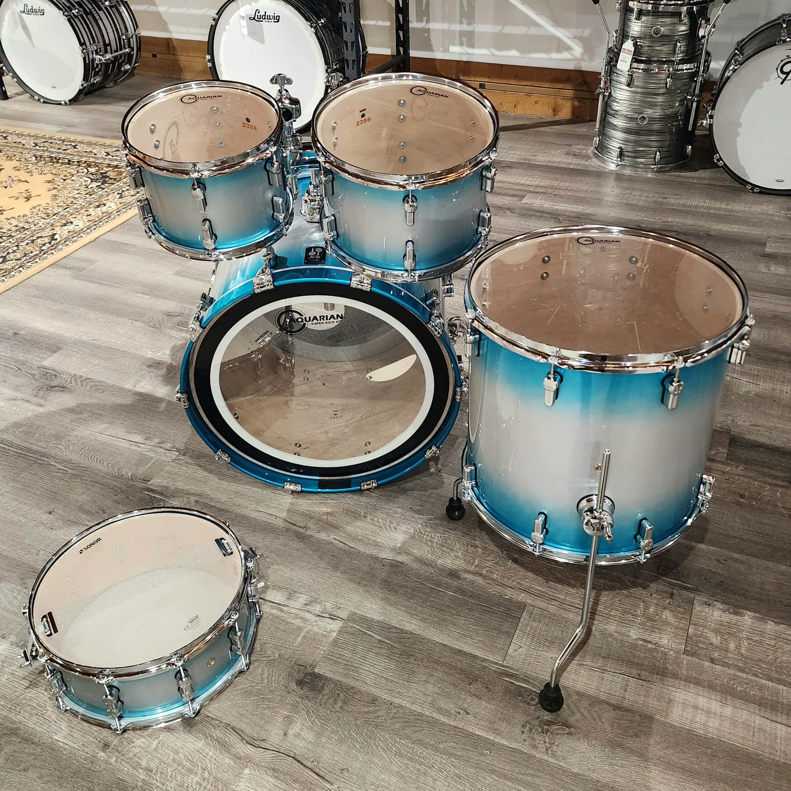 Used Sonor AQ2 Maple 5pc Stage Drum Set Aqua Silver Burst