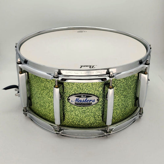 Used Pearl Masters Maple Complete Snare Drum 14x6.5 Absinthe Sparkle - Very Good - Drum Center Of Portsmouth