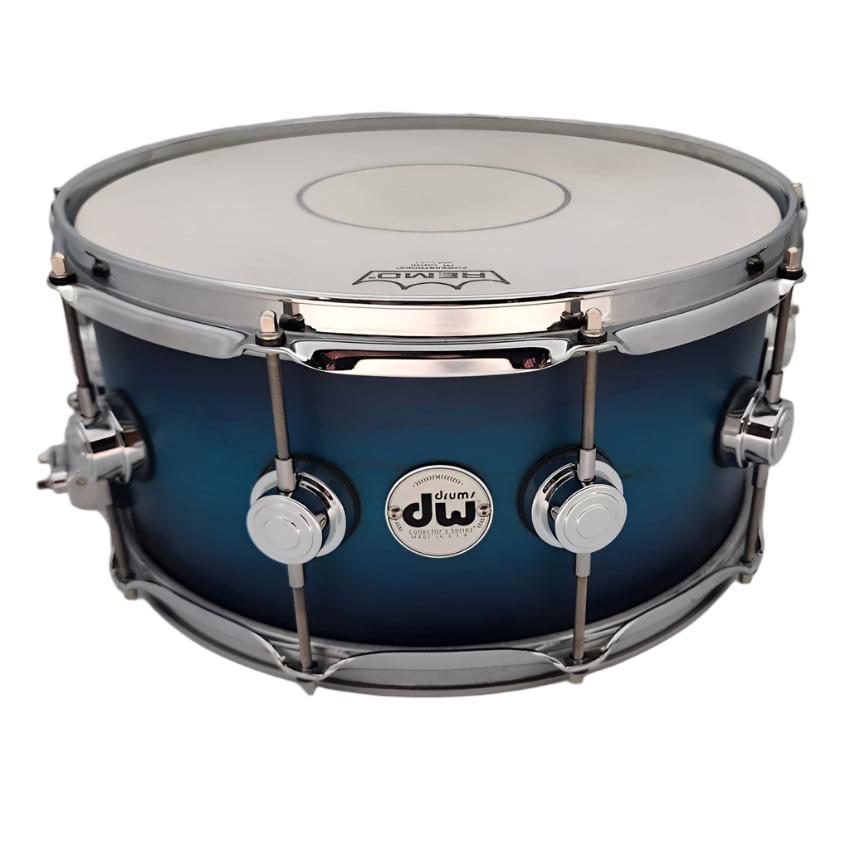 Used DW Collectors Cherry HVLT Snare Drum 14x6.5 Blue Burst - Very Good - Drum Center Of Portsmouth