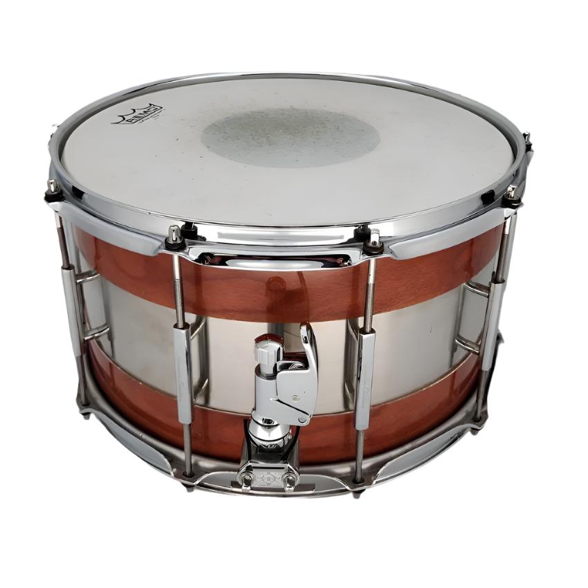 Used Acoutin Ply Cherry/Brushed Stainless Steel Snare Drum 14x8 - Good - Drum Center Of Portsmouth