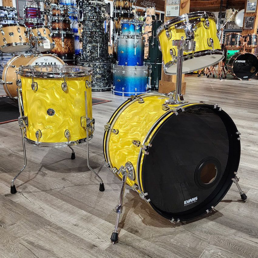 Used Gretsch Catalina Club 3pc Drum Set Yellow Satin Flame - Good - Drum Center Of Portsmouth