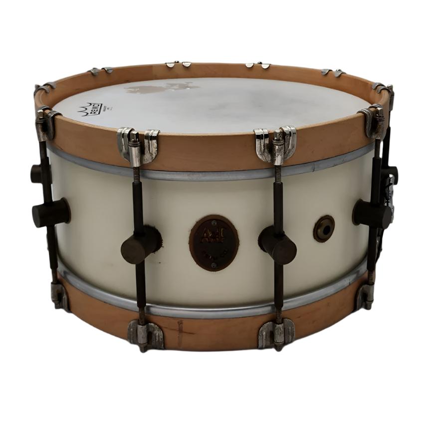 Used A&F Maple Club Snare Drum 14x6.5 White w/Wood Hoops - Very Good - Drum Center Of Portsmouth