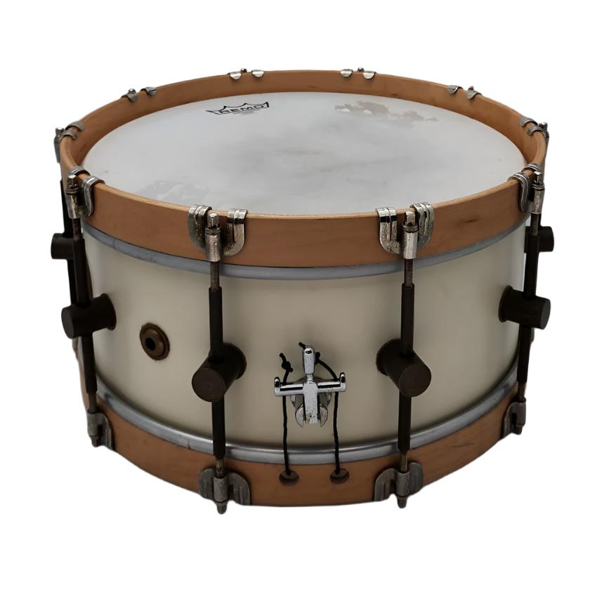 Used A&F Maple Club Snare Drum 14x6.5 White w/Wood Hoops - Very Good - Drum Center Of Portsmouth