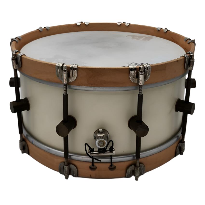 Used A&F Maple Club Snare Drum 14x6.5 White w/Wood Hoops - Very Good - Drum Center Of Portsmouth