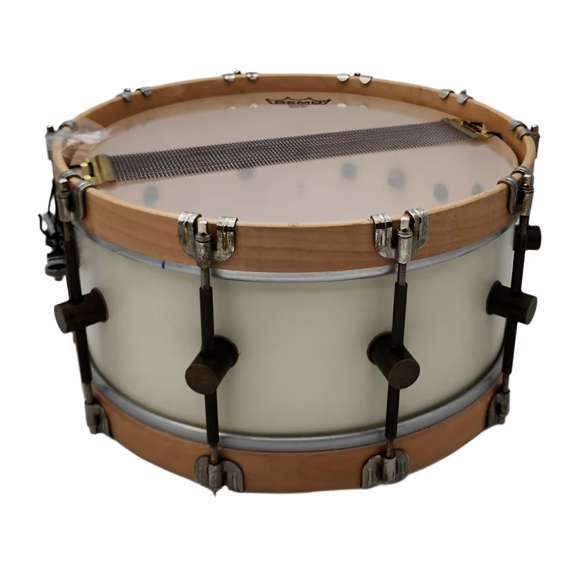 Used A&F Maple Club Snare Drum 14x6.5 White w/Wood Hoops - Very Good - Drum Center Of Portsmouth