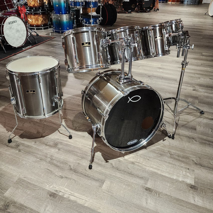Used Pearl Export 6pc Drum Set Smoky Chrome '80s-Era - Good - Drum Center Of Portsmouth
