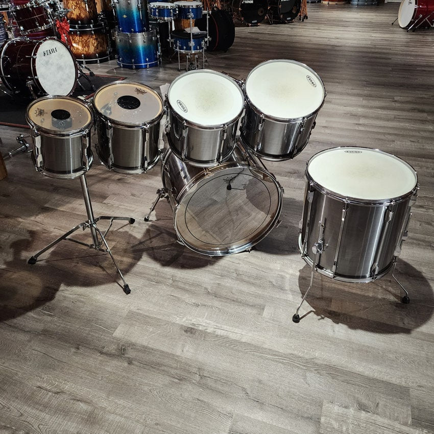 Used Pearl Export 6pc Drum Set Smoky Chrome '80s-Era - Good - Drum Center Of Portsmouth