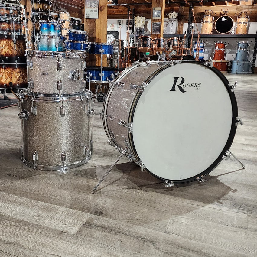 Used Vintage Rogers 3pc Holiday Drum Set Silver Sparkle - Good - Drum Center Of Portsmouth
