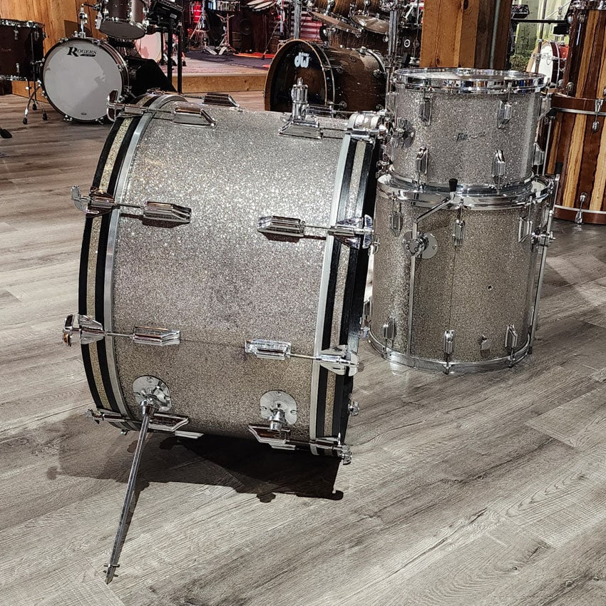 Used Vintage Rogers 3pc Holiday Drum Set Silver Sparkle - Good - Drum Center Of Portsmouth