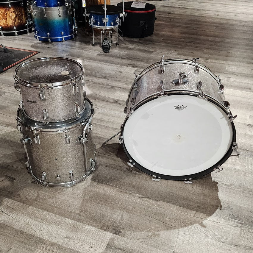 Used Vintage Rogers 3pc Holiday Drum Set Silver Sparkle - Good - Drum Center Of Portsmouth