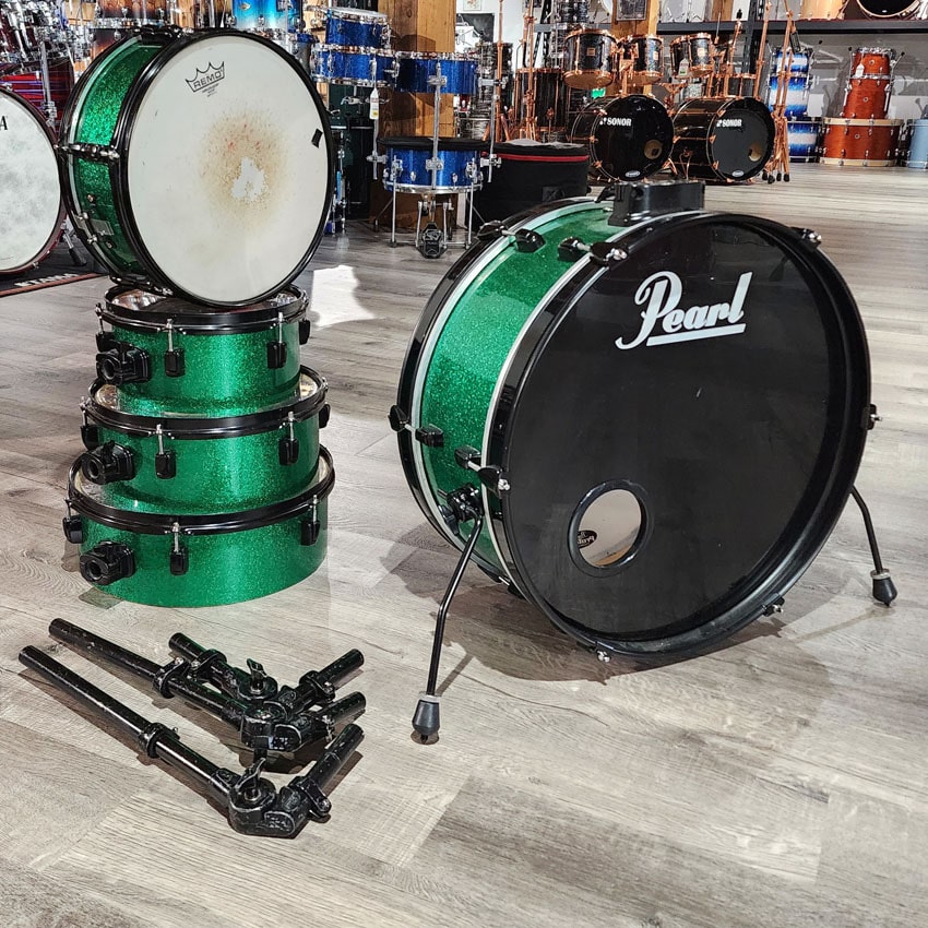 Used Pearl Rhythm Traveler 5pc Drum Set Green Sparkle - Good - Drum Center Of Portsmouth