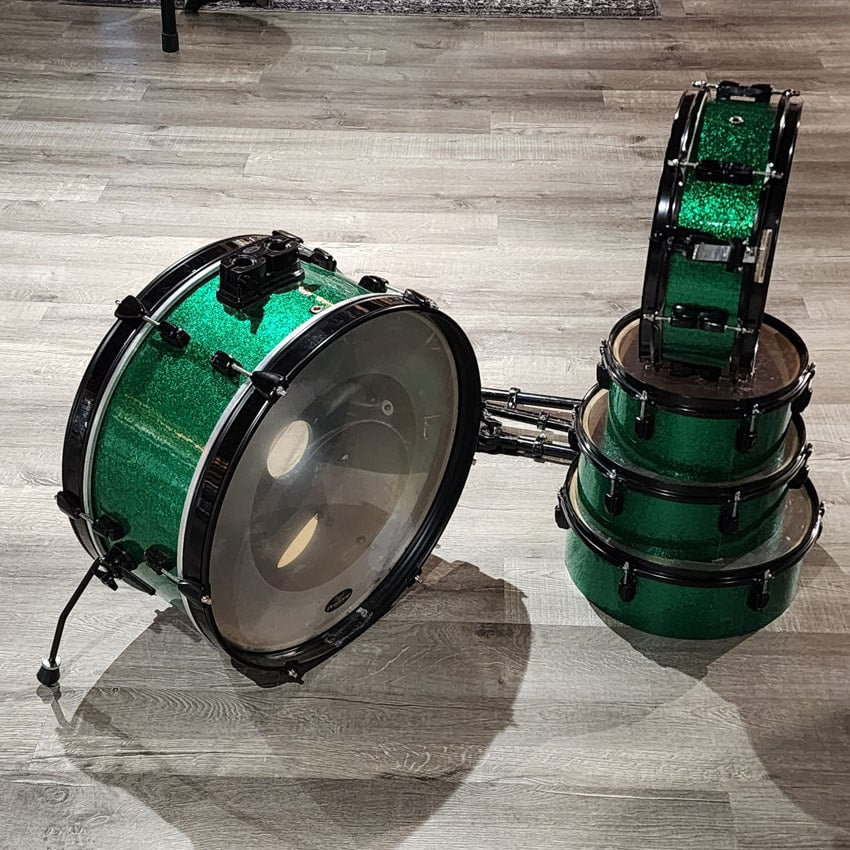 Used Pearl Rhythm Traveler 5pc Drum Set Green Sparkle - Good - Drum Center Of Portsmouth