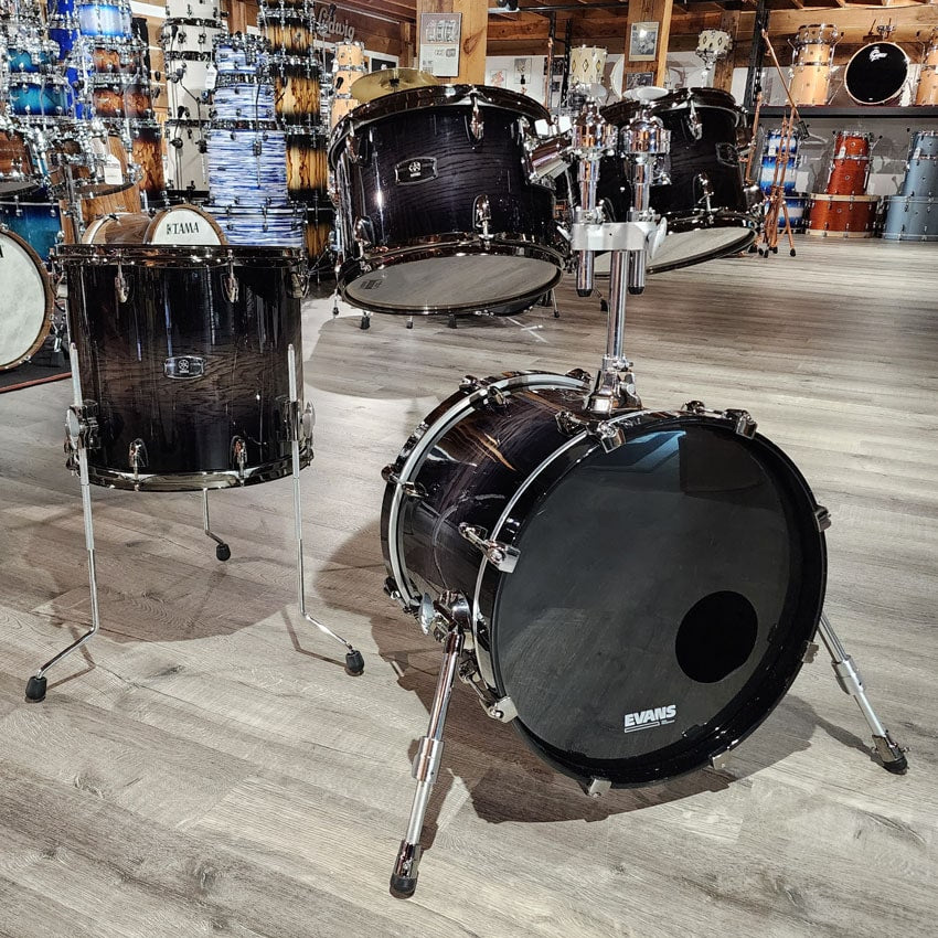 Used Yamaha Live Custom Oak 4pc Drum Set Black Shadow Sunburst - Good - Drum Center Of Portsmouth
