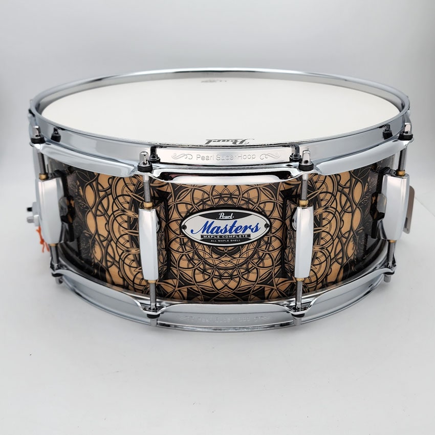 Used Pearl Masters Maple Complete Snare Drum 14x5.5 Cain & Abel - Very Good - Drum Center Of Portsmouth