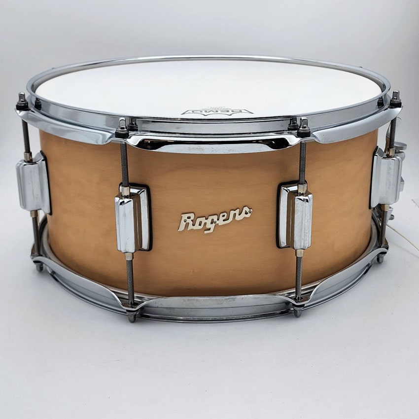 Used Rogers Powertone Snare Drum Satin Natural 14x6.5 - Very Good - Drum Center Of Portsmouth
