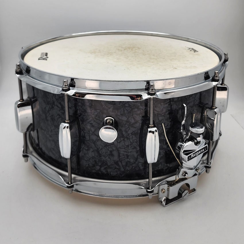 Used Rogers Dyna-Sonic Snare Drum 14x6.5 Black Marine Pearl - Very Good - Drum Center Of Portsmouth