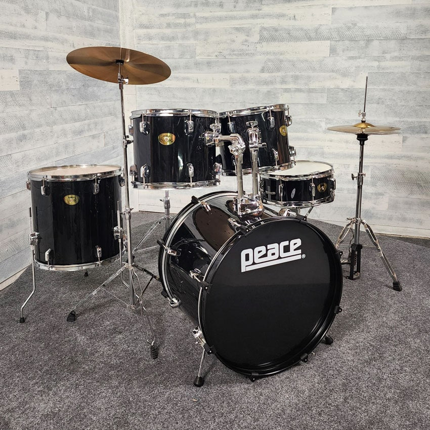 Used Peace 5pc Drum Set Complete w/Cymbals & Hw, Black - Excellent - Drum Center Of Portsmouth