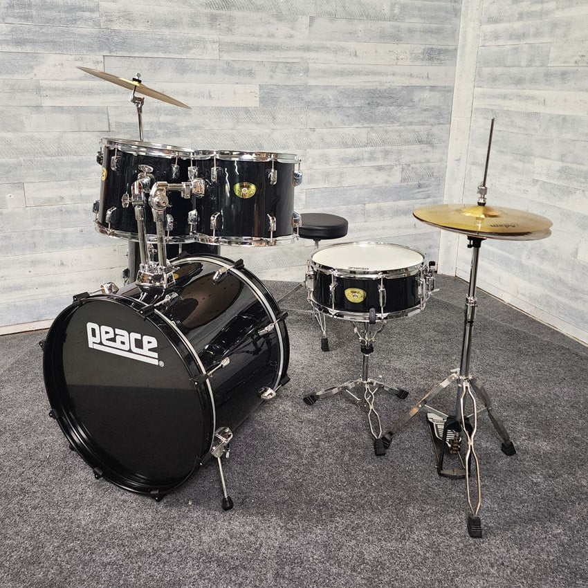 Used Peace 5pc Drum Set Complete w/Cymbals & Hw, Black - Excellent - Drum Center Of Portsmouth