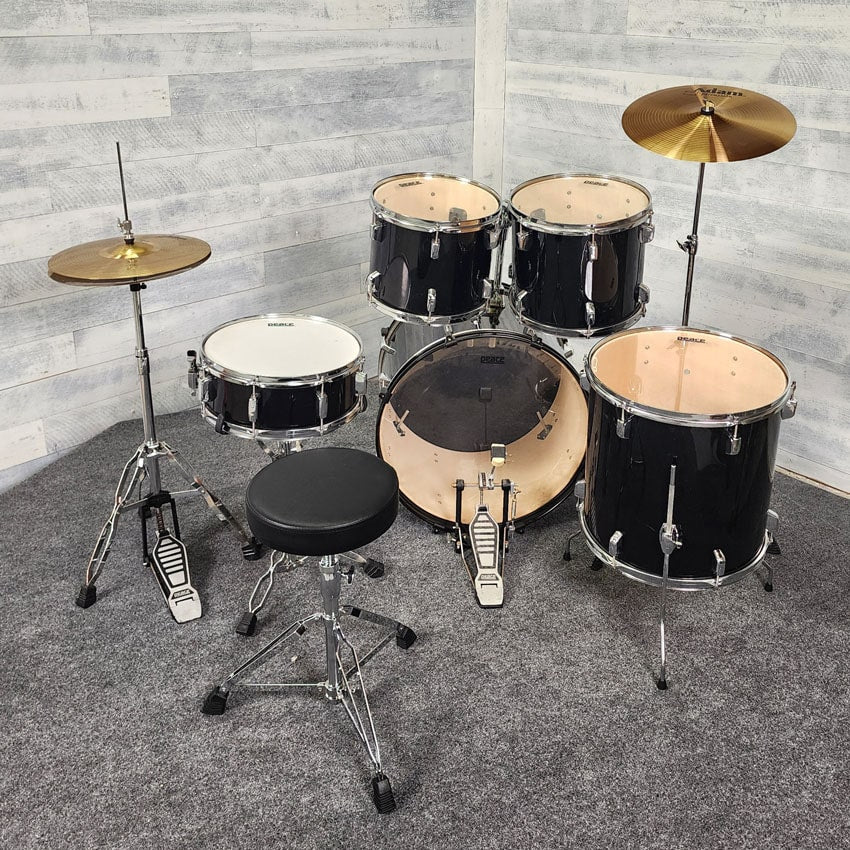 Used Peace 5pc Drum Set Complete w/Cymbals & Hw, Black - Excellent - Drum Center Of Portsmouth