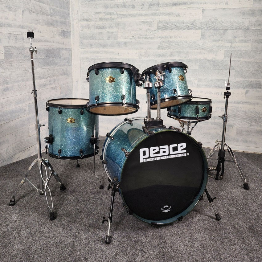 Used Peace DNA Maple 5pc Drum Set w/Hardware, Blue Sparkle Lacquer - Good - Drum Center Of Portsmouth