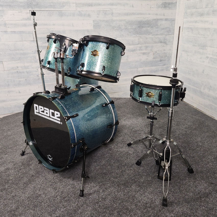 Used Peace DNA Maple 5pc Drum Set w/Hardware, Blue Sparkle Lacquer - Good - Drum Center Of Portsmouth