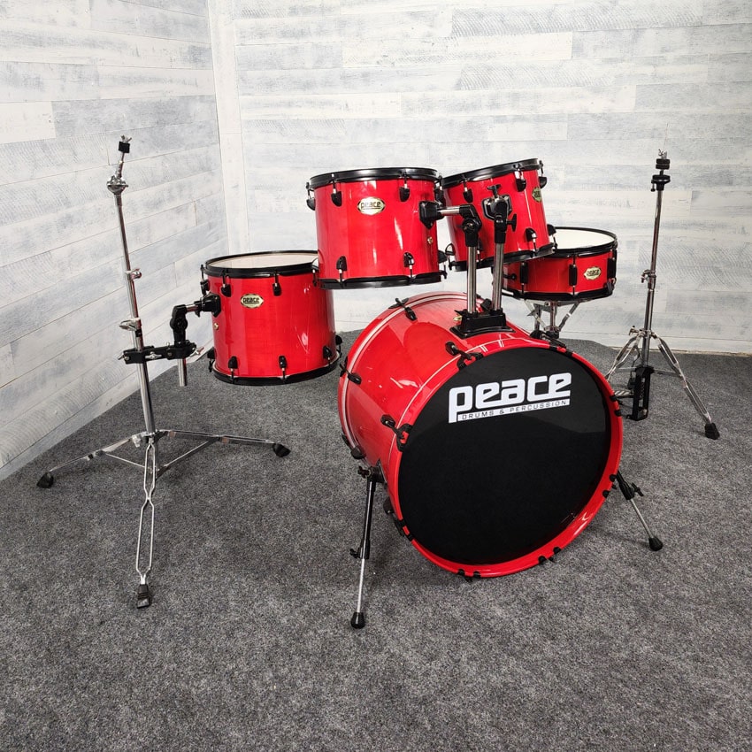 Used Peace 5pc Drum Set w/Hardware Red Lacquer w/Black Hw - Good - Drum Center Of Portsmouth