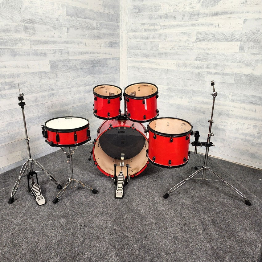 Used Peace 5pc Drum Set w/Hardware Red Lacquer w/Black Hw - Good - Drum Center Of Portsmouth