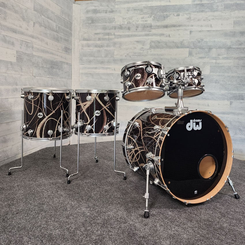 Used DW Collectors Maple 5pc Drum Set Black Glass Contrails w/Satin Hw - Very Good - Drum Center Of Portsmouth