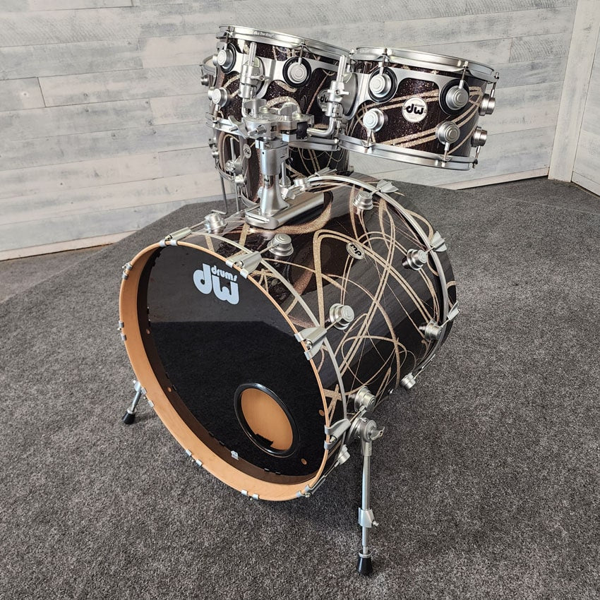 Used DW Collectors Maple 5pc Drum Set Black Glass Contrails w/Satin Hw - Very Good - Drum Center Of Portsmouth