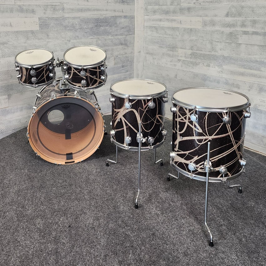 Used DW Collectors Maple 5pc Drum Set Black Glass Contrails w/Satin Hw - Very Good - Drum Center Of Portsmouth