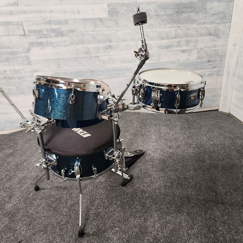 Used Tama Club Jam Cocktail Drum Set Indigo Sparkle w/Bags - Good - Drum Center Of Portsmouth