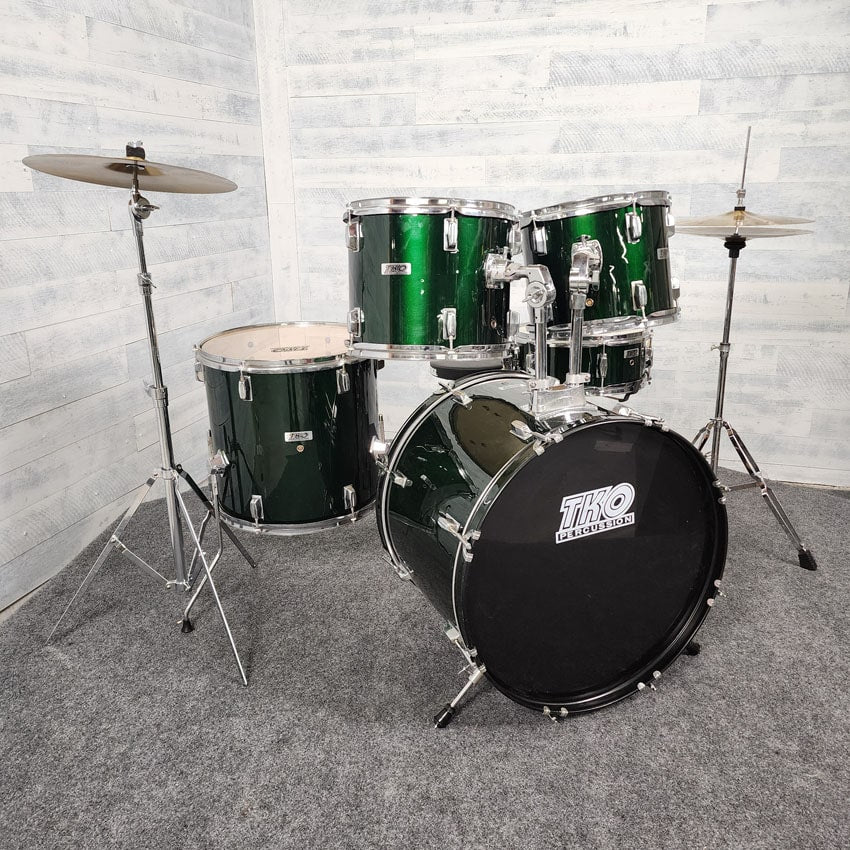 Used TKO 5pc Drum Set Compete w/Cymbals & Hw, Green - Fair - Drum Center Of Portsmouth