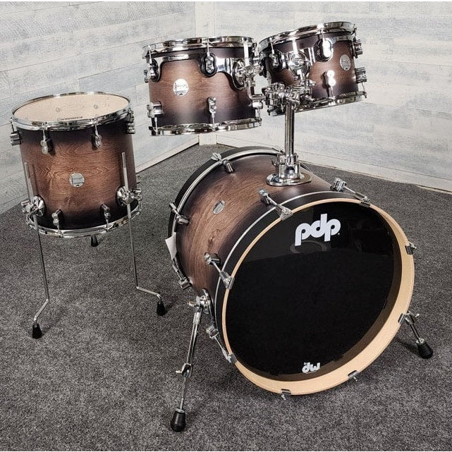 Used PDP Concept Maple 4pc Drum Set Satin Charcoal Burst - Very Good - Drum Center Of Portsmouth