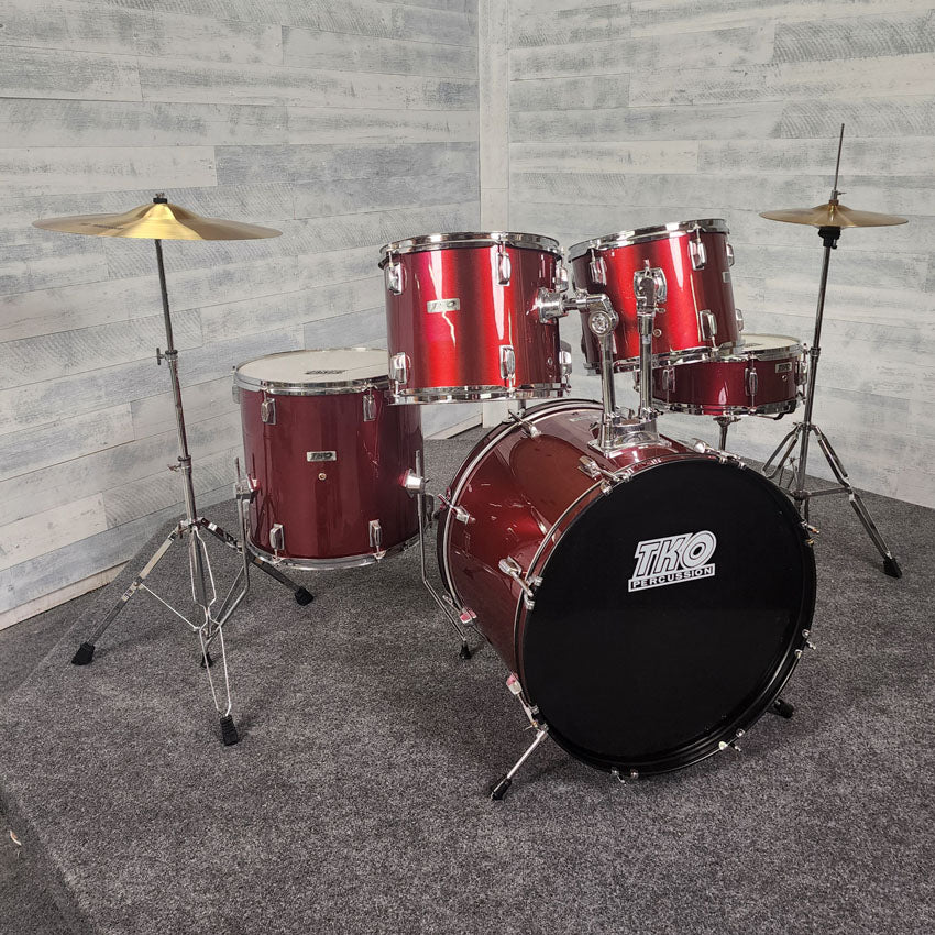 Used TKO 5pc Drum Set Compete w/Cymbals & Hw, Wine Red - Fair - Drum Center Of Portsmouth