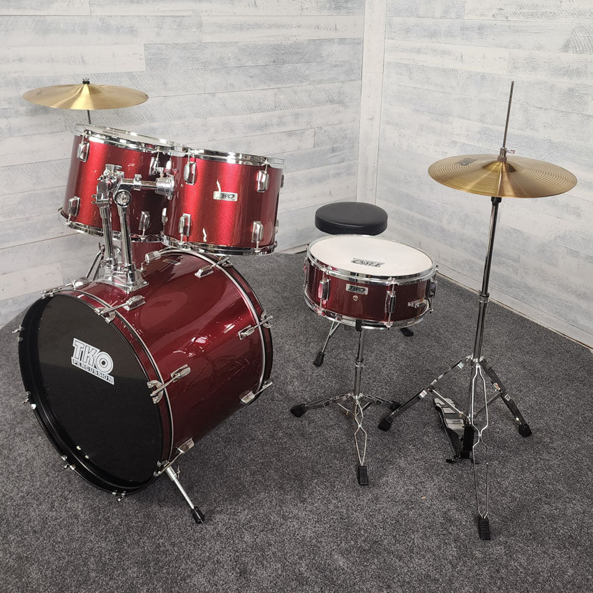 Used TKO 5pc Drum Set Compete w/Cymbals & Hw, Wine Red - Fair - Drum Center Of Portsmouth