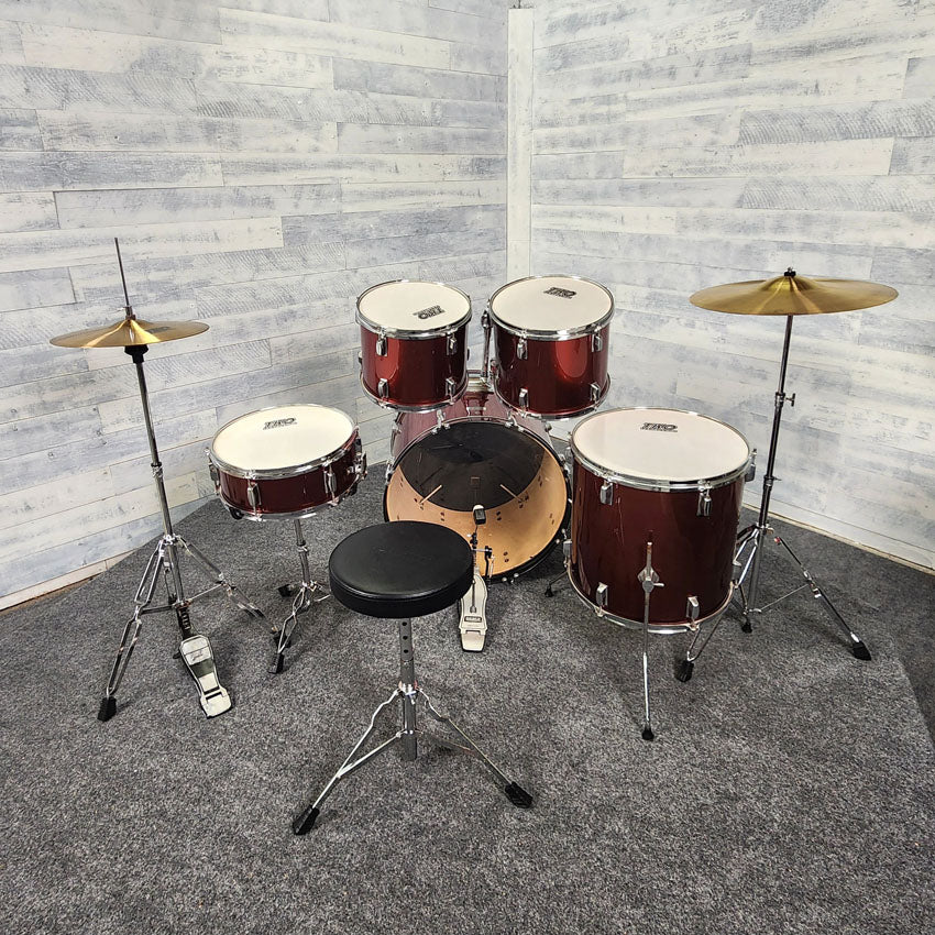 Used TKO 5pc Drum Set Compete w/Cymbals & Hw, Wine Red - Fair - Drum Center Of Portsmouth