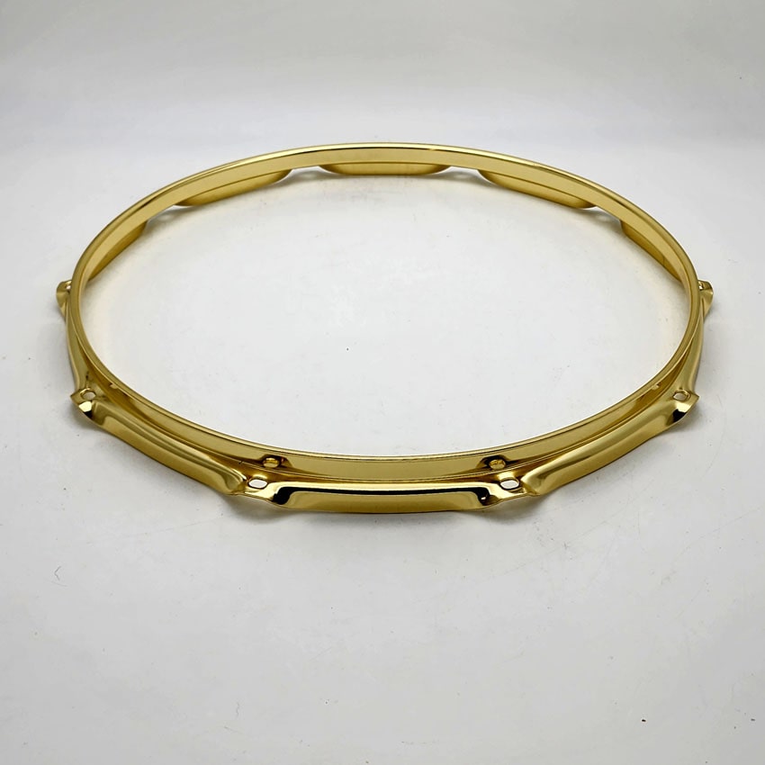 Used Triple Flanged Batter Hoop 14" 10-Lug Brass Plated - Excellent - Drum Center Of Portsmouth