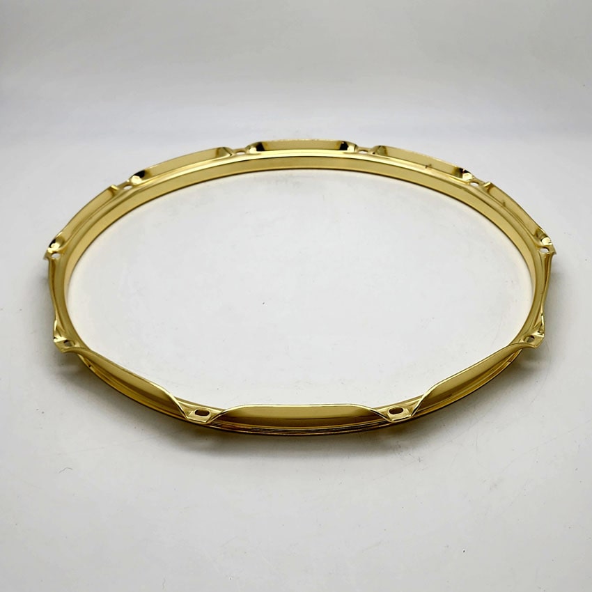 Used Triple Flanged Batter Hoop 14" 10-Lug Brass Plated - Excellent - Drum Center Of Portsmouth