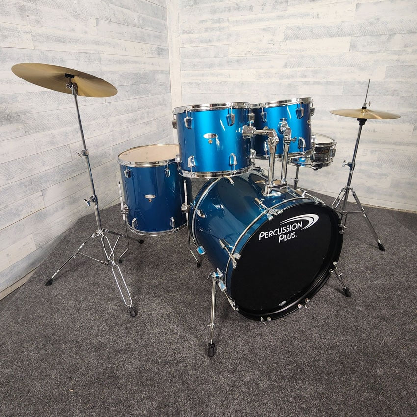 Used Percussion Plus 5pc Drum Set Complete w/Cymbals & Hw, Blue - Very Good - Drum Center Of Portsmouth
