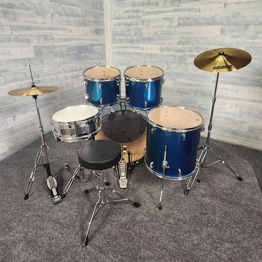 Used Percussion Plus 5pc Drum Set Complete w/Cymbals & Hw, Blue - Very Good - Drum Center Of Portsmouth