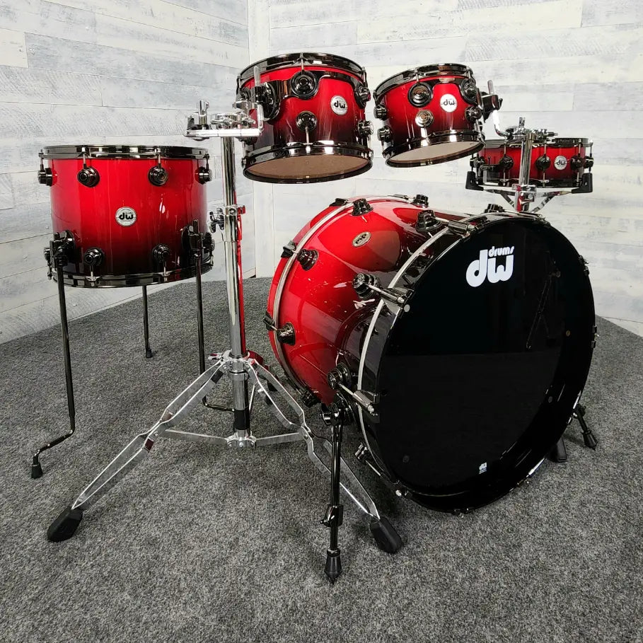 Used DW Collectors Pure Maple 5pc Drum Set Red to Black Fade Lacquer - Very Good - Drum Center Of Portsmouth