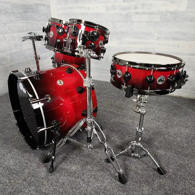 Used DW Collectors Pure Maple 5pc Drum Set Red to Black Fade Lacquer - Very Good - Drum Center Of Portsmouth