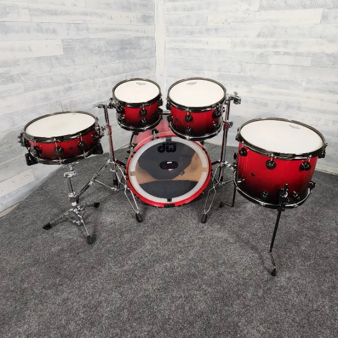 Used DW Collectors Pure Maple 5pc Drum Set Red to Black Fade Lacquer - Very Good - Drum Center Of Portsmouth