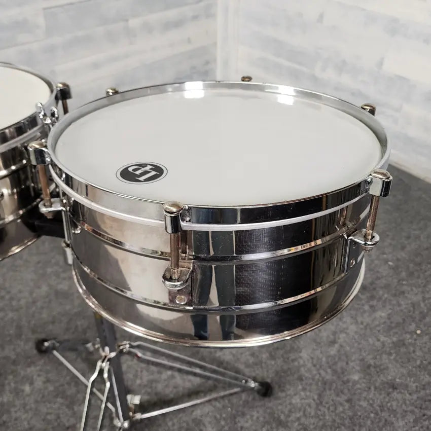 Used Vintage LP Tito Puente Stainless Steel Timbales w/Stand - Good - Drum Center Of Portsmouth