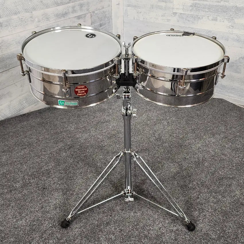 Used Vintage LP Tito Puente Stainless Steel Timbales w/Stand - Good - Drum Center Of Portsmouth