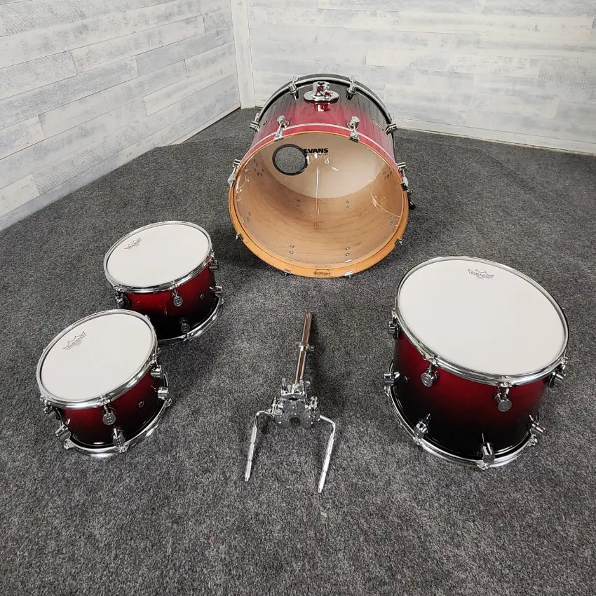 Used Pacific LX 4pc Drum Set Red to Black Fade - Good - Drum Center Of Portsmouth