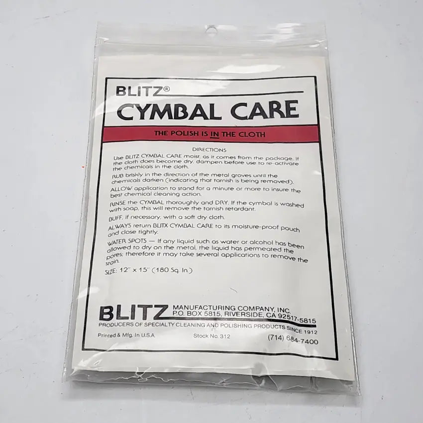 Used Blitz Cymbal Polish Cloth - Like New - Drum Center Of Portsmouth