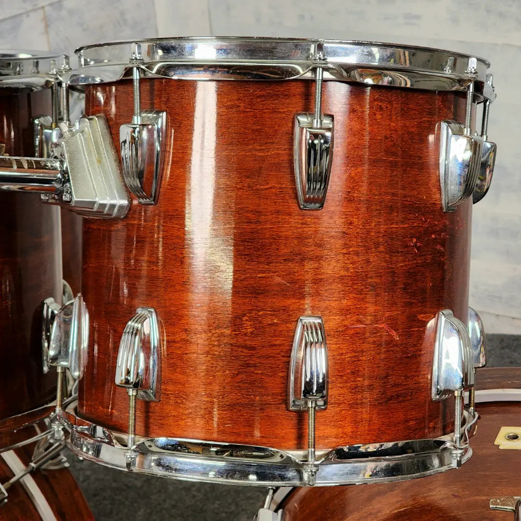 Used Vintage Ludwig 5pc Drum Set Mahogany Stain w/Double Tom Stand - Fair - Drum Center Of Portsmouth