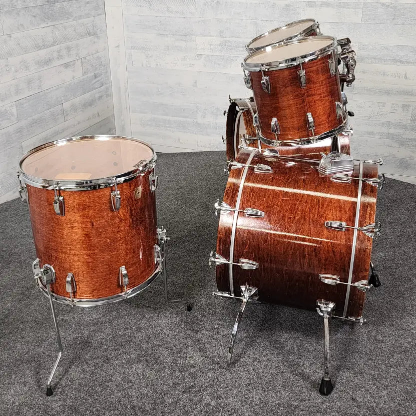 Used Vintage Ludwig 5pc Drum Set Mahogany Stain w/Double Tom Stand - Fair - Drum Center Of Portsmouth